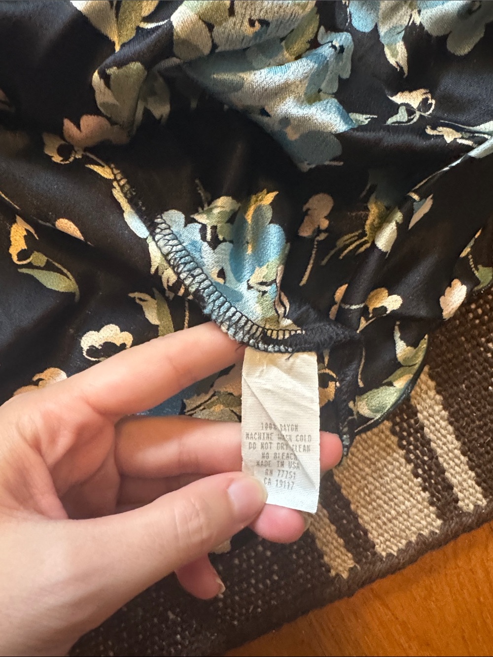 VINTAGE Floral Black Maxi Slip Dress with Light Blue Blooms - Picture 7 of 7